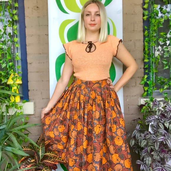 SOLD 40s 50s novelty rose print full skirt XXS - Picture 2 of 5